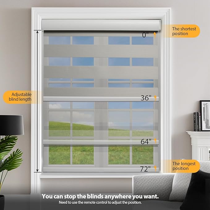 MUSCLEAREA Motorized Blinds with Remote, Cordless Automatic Zebra Shades, Smart Blind for Windows, Grey, 20 x 72
