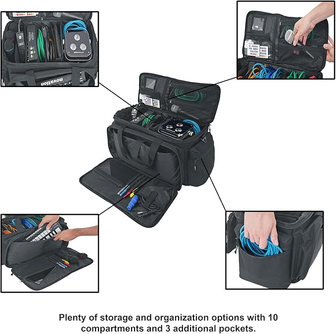 Rockville UT-BAG10 DJ Utility/Cable Bag, 10 Compartments, Padded Straps, Water-Resistant, Lockable Zippers, Perfect for DJs, Events, Gear & Cables