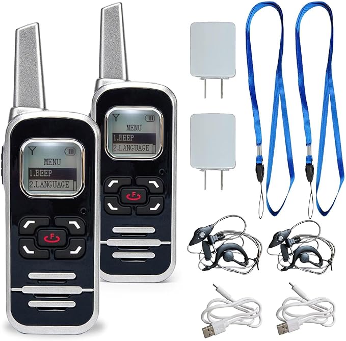 ELIDAIP M6P Mini Walkie Talkies,1100mAh Battery Rechargeable,128 Channels,Long Range Walkie Talkies with FM Radio Function,LCD Display,Portable Two Way Radio for Trip Camping Hiking Workplace,2 Pack