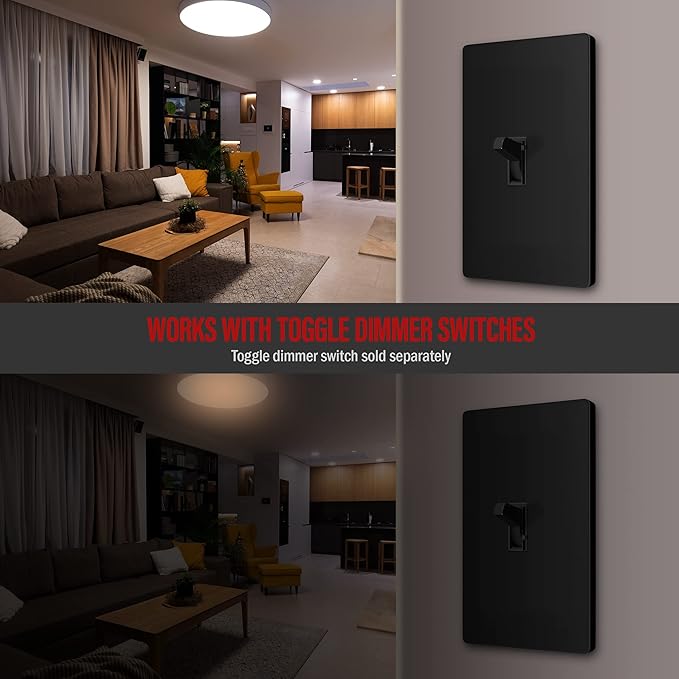 ENERLITES Screwless Toggle Switch Wall Plate, Child Safe Light Switch Cover, Standard Size 1-Gang 4.68" x 2.93", Unbreakable Polycarbonate Thermoplastic, UL Listed, SI8811-BK, Glossy, Black