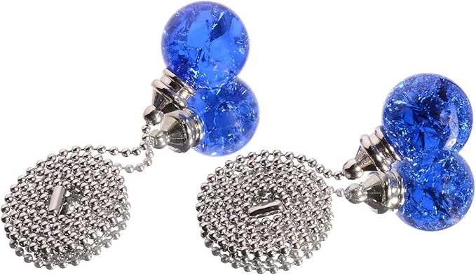 2PCS Blue Pull Chain Crystal Glass Ice Cracked Ball Pull Chain for Ceiling Fan Light Decoration 50cm Extension Chain