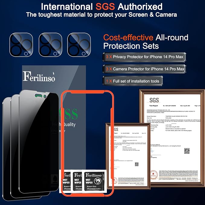 Ferilinso 3 Pack for Apple iPhone 14 Pro Max Privacy Screen Protector Tempered - Image 3