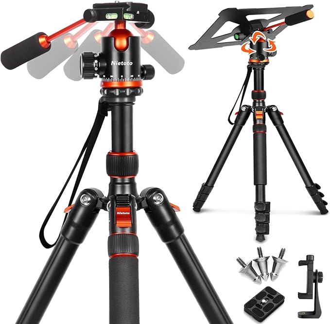 Nietoto Camera Tripods & Projector Stand, 2 in1 Tripod for Camera with Removable Metal Tray, Heavy Duty Tripod for DSLR. Projector. Sheet Music and Tablet, Extra Metal Spikes and Carry Bag