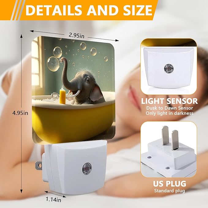 GANTINIR Cute Elephant Take a Bath Night Light, Plug-into African Animal Nightlight White LED Lamp, Energy Efficient Decor Desk Lamp for Bedroom Hallway Stairs Bathroom