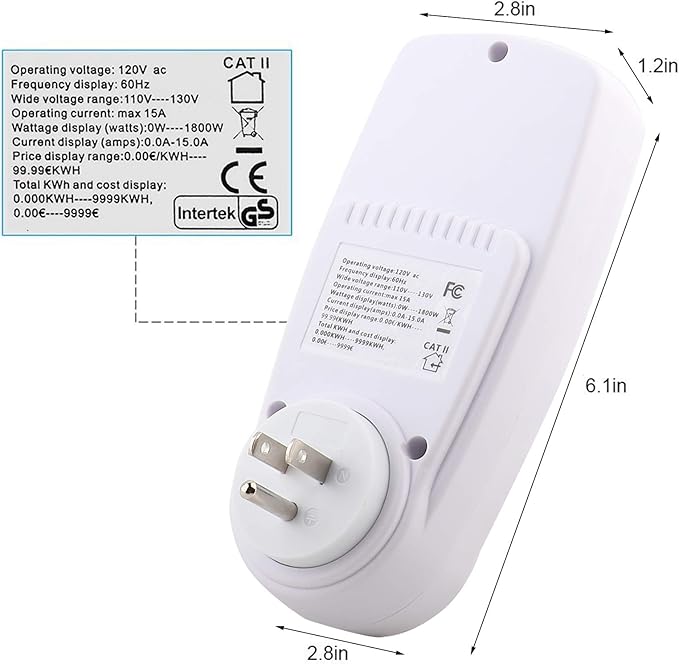 LED Watt Power Meter Plug, Home Electricity Usage Monitor with Powe Energy Voltage Cost for Monitor High Cost Appliance, Socket Power Meter with Reset Button