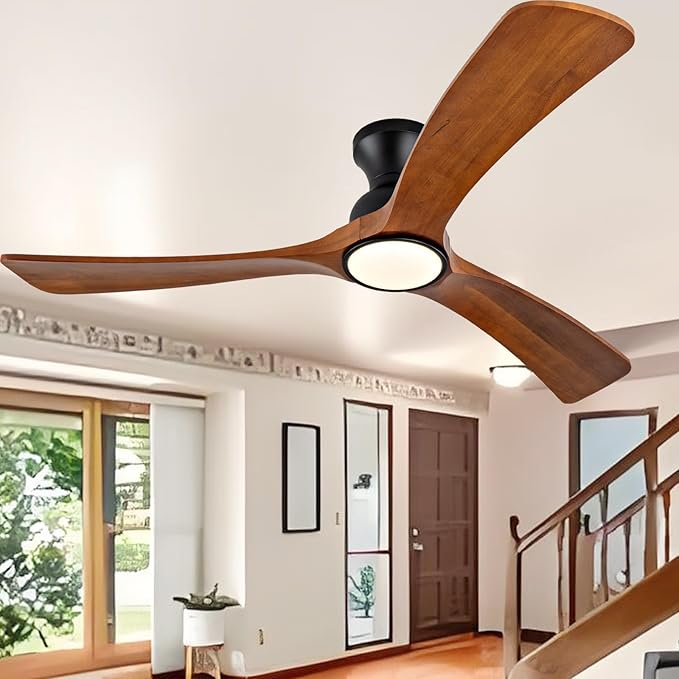 52 Inch Ceiling Fans with Lights and Remote Control, Flush Mount Low Profile Ceiling Fan, 6 Speeds DC Reversible Motor Timing Dimmable Ceiling Light,Outdoor Fan for Bedroom Patio Porch Garage