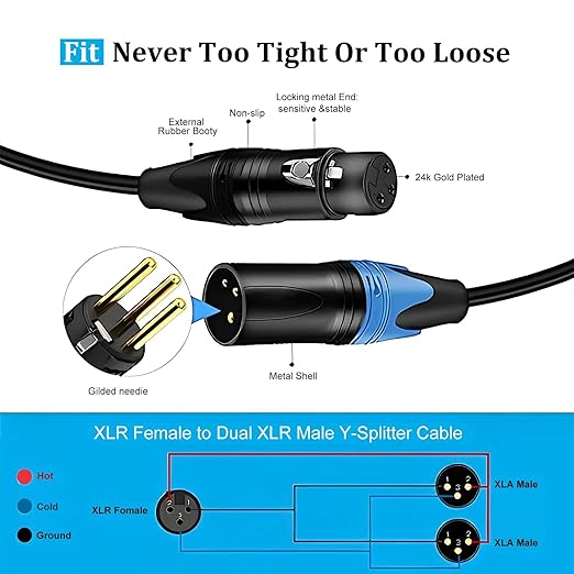 Smithok 2pack XLR Y Splitter Cable,Female to Dual Male Y Cable (XLR Splitter 1 Female to 2 Male),Balanced Microphone Splitter Cord Audio Adaptor - 1.6ft /0.5m