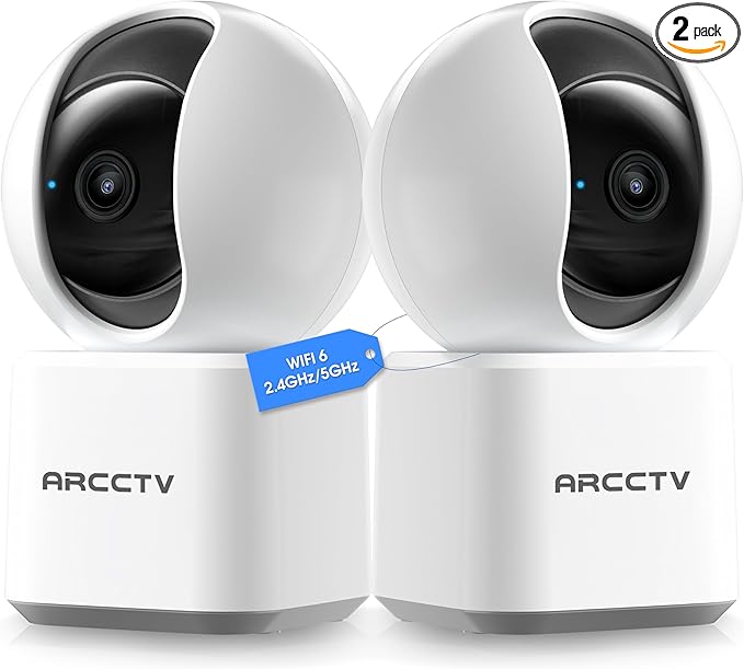 ARCCTV Cameras for Home Security 2pcs with WiFi 6&5GHz/2.4GHz, Motion Tracking Never Miss a Moment, 2-Way Audio, Night Vision, Compatible with Alexa Upgrades Your Idoor Security