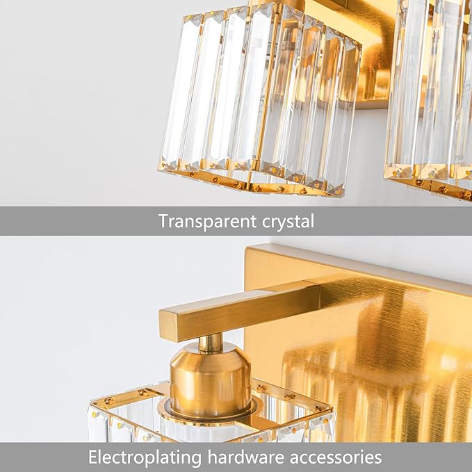 FDPBY Modern Vanity Light 4-Lights Modern Gold Brushed Brass Finish Crystal Wall Light Bathroom Vanity Light Fixtures