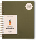 Anecdote Planner 2026 (8.5" x 10") Daily Planner Weekly Monthly Planner - 52 Weeks w/Library Buckram Cover, Brass Spiral - A4 Size Bleed-Resistant Paper – Olive Green