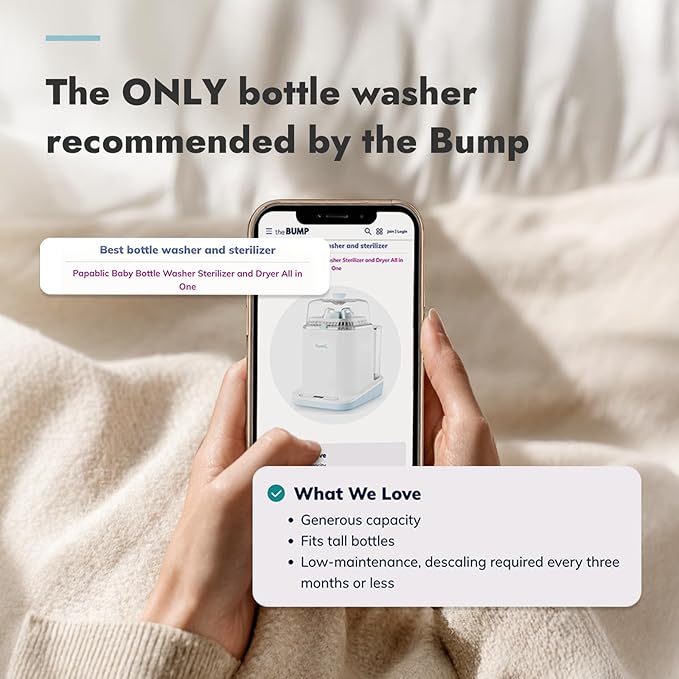 Papablic Bottle Washer Pro, Baby Bottle Washer & Sterilizer & Dryer, 4-in-1 Bottle Washer Sanitizer for Bottles, Pump Parts, & Baby Essentials - Quick & Clean with 60 Detergent Tablets, White