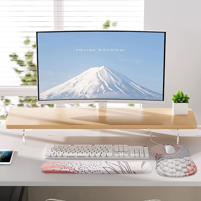 Laokiiy Mouse Pad Wrist Support, 2 in1 Keyboard Wrist Rest+ Ergonomic Mouse Pad, Non-Slip Wrist Rest for Computer Keyboard, Made Easy Typing & Relieve Wrist Pain（Leaf