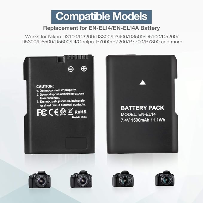 EN-EL14 EN EL14A Battery 2-Pack 1500mAh Li-ion Batteries Compatible - Image 3