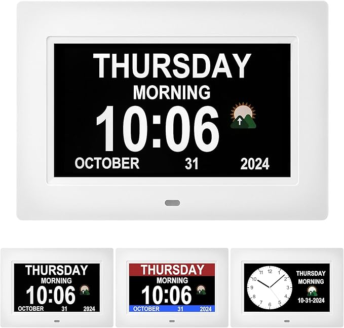 Dementia clock for seniors, 3 main interfaces, automatic dimming, digital by Unknown