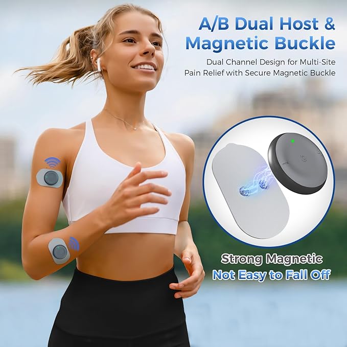KingPavonini Wireless TENS Unit, Muscle Stimulator for Pain Relief, Portable Rechargeable TENS EMS Machine, LED Screen, Remote, Dual Channel 6 Modes 16 Intensity Massager, Charging Case (Black)