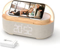 COLSUR Bluetooth Speaker Alarm Clock with Wireless Charger, FM Radio, Adjustable LED Night Light, 6 in 1 Bedroom Portable Speaker 2500mAh, Phone Stand for Bedside, Home, Office, Gift (Wood)