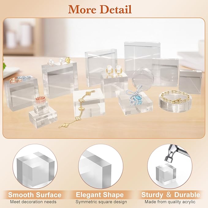 SAMYUCHO Acrylic Base 16 Pieces Acrylic Blocks for Display 2 X 2 X 1 Inch Square Riser Display Stands Trophy Base Pedestal Stands Clear Cube for Trophy Jewelry Props Food Party Crafts