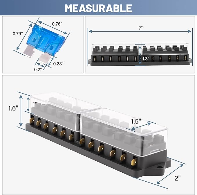 RED WOLF 12 Way Fuse Block Blade Box Holder Standard Circuit Fuses Holder Fit Car Trailer Truck SUV Boat Marine Auto RV Power Distribution Panel Damp-Proof Cover DC 10-32V