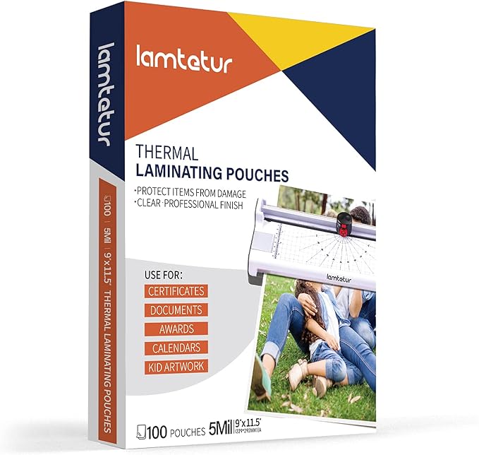 Lamtetur Thermal Laminating Pouches 9"x11.5" Inches, Holds 8.5 x 11 Inch Sheets,5mil 100Pack Hot Laminate Films, Clear Laminator Papers, Letter Size Lamination Sheets (5MIL 100PK)
