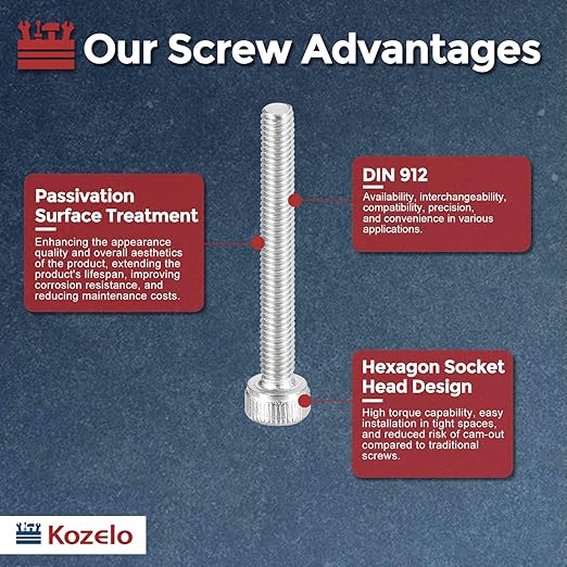 Kozelo 30pcs Socket Head Cap Screws - [M3-0.5 x 40mm] 304 Stainless Steel Allen Socket Drive for Electrical Motor 3D Printing Fan Engine Replacement Use, Silver