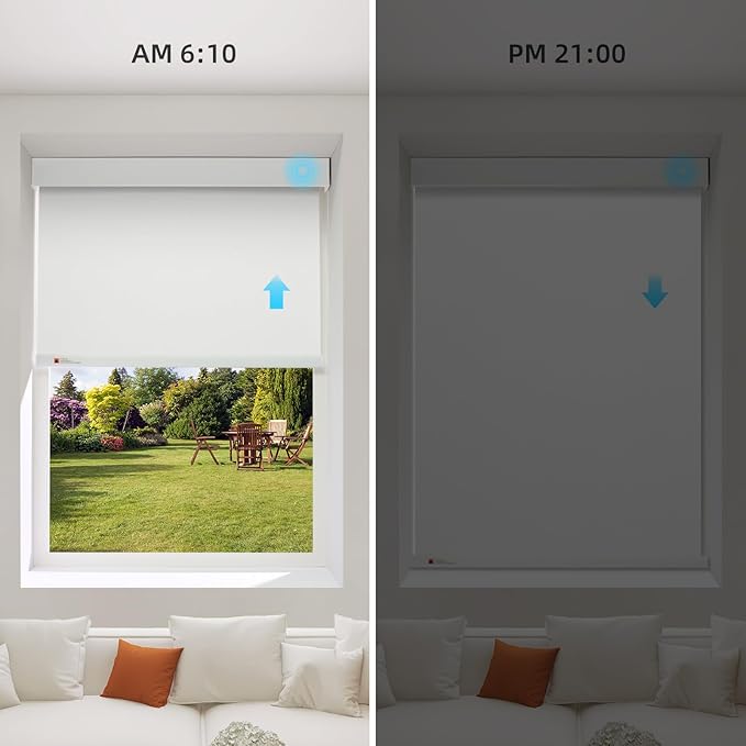 ZSTARR Motorized Smart Blind for Window,Automatic Blackout Roller Shade Compatible, with Remote Control, Child Safety Rechargeable Battery Blind with Valance,Customize (Whitewash Colour)