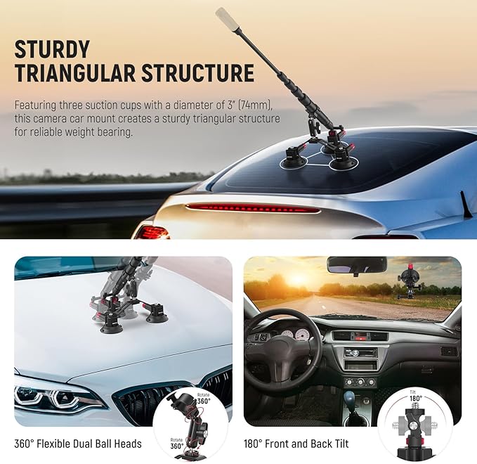 NEEWER Triple Suction Cup Car Mount Compatible - Image 4