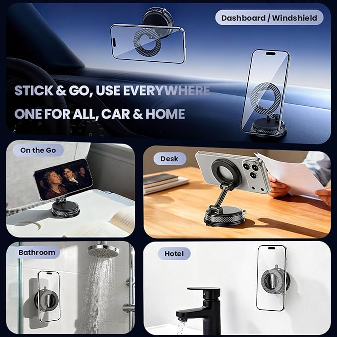 360° Adjustable Magnetic Phone Holder for ,iPhone 17 Pro Max, 16, 15, 14, 13, 12, Air Plus & More | Ideal for Cars, Kitchens, Bedrooms, Gyms & Other Locations | Secure, Versatile & Convenient