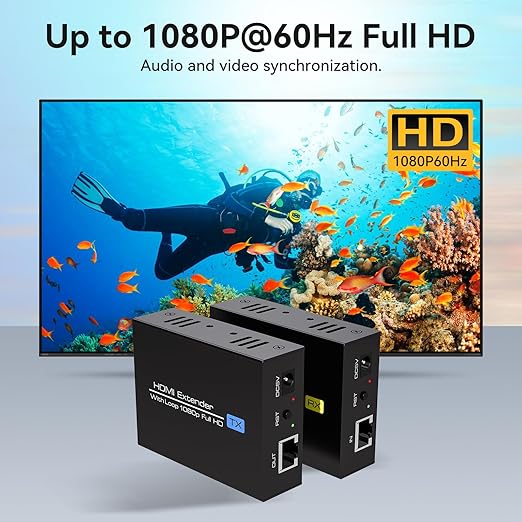 PVBCTCSID 400ft HDMI Extender Over Cat5e/6 1080P HDMI Monitor Extender Over Single Ethernet Up to 120m with Loop Output and Automatic EDID Functions