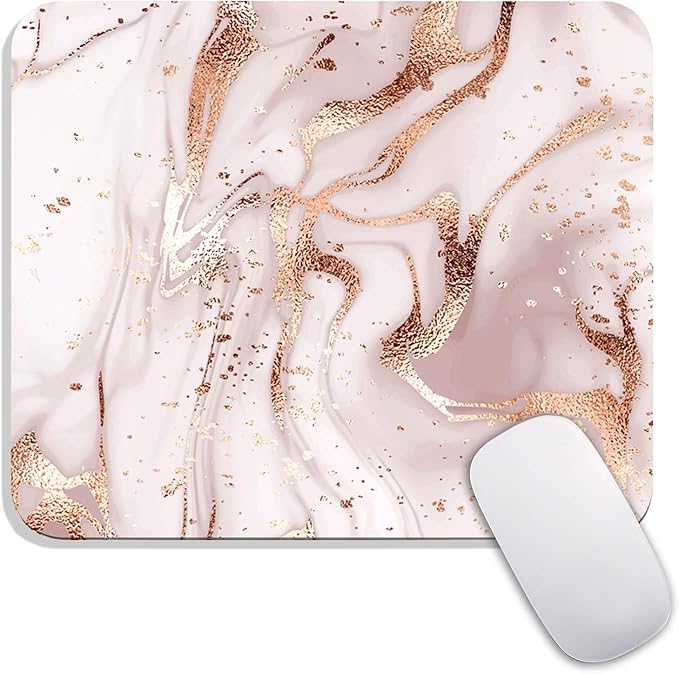 Armanza Square Mouse Pad Rose Gold Marble, Personalized Premium-Textured Custom Mouse Mat Design, Washable Mousepad Cloth, Non-Slip Rubber Base Computer Mouse Pads for Wireless Mouse