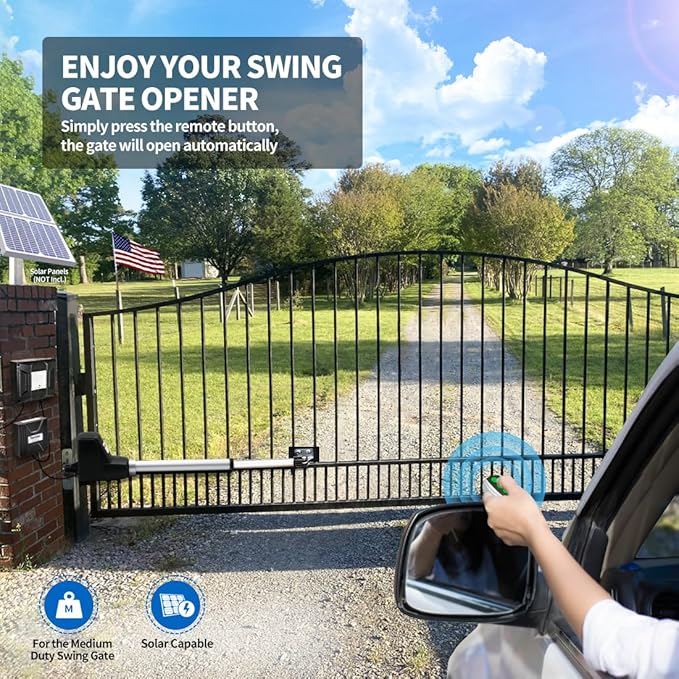 TOPENS AT6131 Single Swing Gate Opener Medium Duty Automatic Gate Motor for Single Swing Gates Up to 18ft, Electric Driveway Gate Operator AC Powered with Remote Control Kit Solar Compatible
