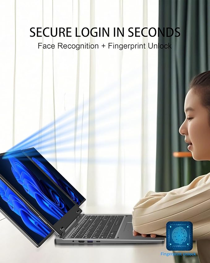 KOOFORWAY Triple Screen Laptop,16” Main + Dual 10.5” Monitors, Core i7-1270P, 32GB RAM,2TB SSD, Win 11 Pro,Wi-Fi 5,BT 5.0,Face & Fingerprint Unlock,USB-C,HDMI for Business/Design/Stock Trading