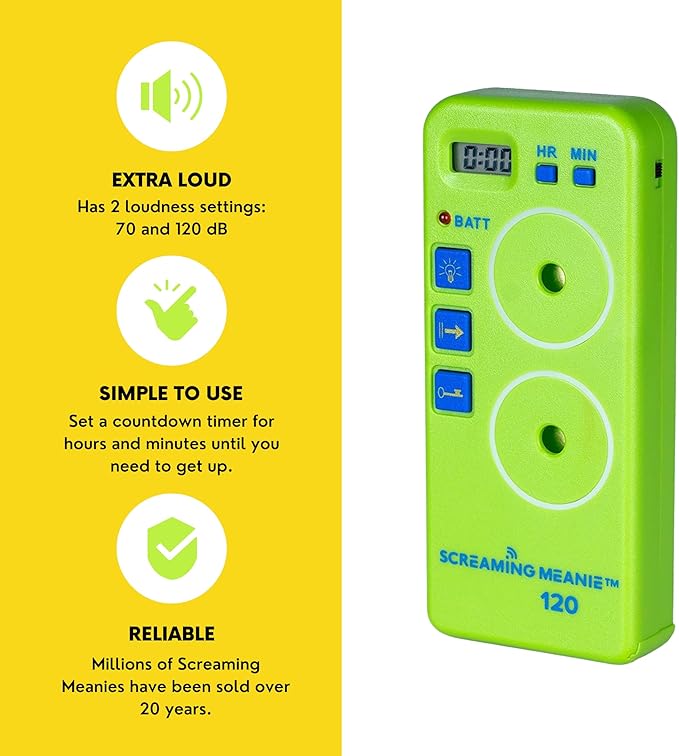 Screaming Meanie TZ-120 Extremely Loud Alarm Timer, Multi-Purpose Timer with 2 Sound Levels Perfect for Heavy Sleepers, Truckers, or Travelers (9v Battery Included) - Green