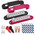 1/4" Stud Power Distribution Block Bus Bar with 12 x #8 Screws, Ampper 5.3" 12V 150A Marine BusBar Battery Distribution Block Kit W/Cover for Car Boat Solar (Red & Black)