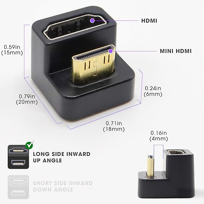 Kado Portable Monitor 180 Degree Adapter Set - Mini HDMI to HDMI 4K 60Hz U Shaped USB-C to USB-C USB 3.1 Gen 2 10Gbps 60W PD Charging Extender Converter for Laptop and Tablet (Major Combo)