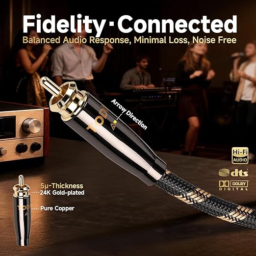 TODN Hi-end Digital Coaxial Cable for Audiophile 75-Ohm SPDIF RCA to RCA Audio Cable for TV, Amp, HiFi Systems (9.8ft /3m)