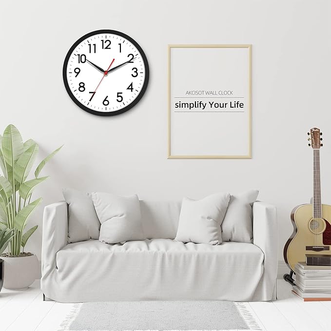 AKCISOT 18 Inch Wall Clock Large Silent Non-Ticking Wall Clocks Battery Operated - Analog Classic Clock Decorative for Living Room, Office, Home, School(Black)