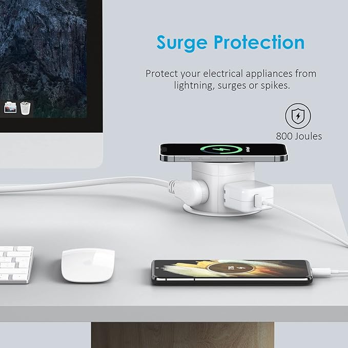 Jgstkcity Pop Up Outlet with 15W Wireless Charger,4 Outlets 15A, Splash Resistant,3 inch Desk Hole Power Grommet,Space Saver Outlet for Kitchen Countertop,Office Conference Table,ETL Listed