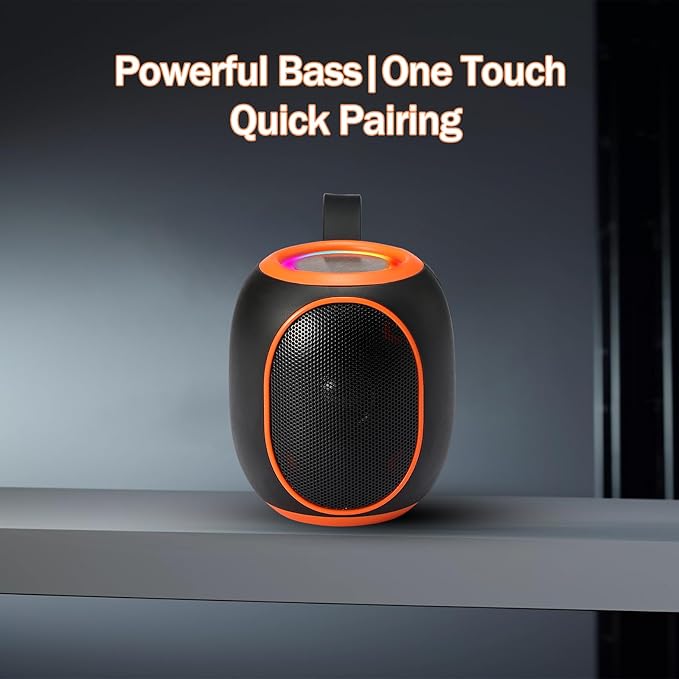 Portable Bluetooth Speaker – 8W HD audio quality, TWS stereo pairing, LED light show, compact and portable, suitable for outdoor use, can be used in cars, travel and parties, a cool teen gift(Orange)