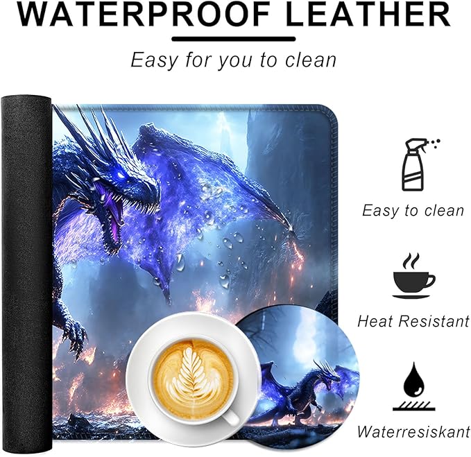 BFUKVOU Large Keyboard Mouse Pad Set, Extended Mouse Pad+Keyboard Wrist Rest Support, Memory Foam Ergonomic Easy Typing, 4Pcs (31.5×11.8 in) Desk Pad Set for Office Home,Fantasy Dragon