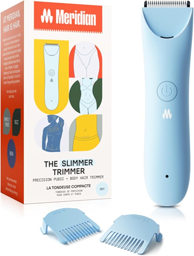 MERIDIAN Slimmer Trimmer – Electric Bikini Line & Pubic Hair Trimmer for Women, Body Hair Groomer for Intimate Areas, Legs & Underarms, Waterproof & Rechargeable, Sky