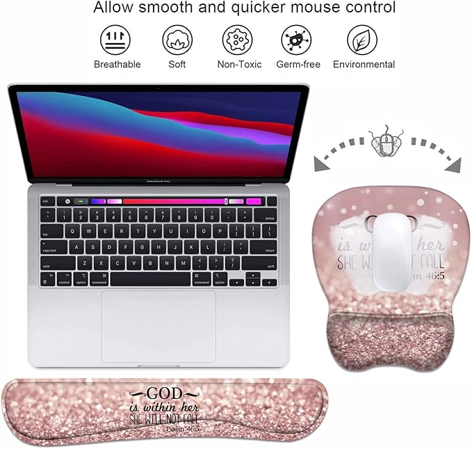 Ergonomic Mouse Pad Wrist Support and Keyboard Wrist Rest Set with Coasters, Non-Slip PU Base, Easy Typing & Pain Relief, Perfect for Home Office Working Studying, Bible Verse Psalm 46:5