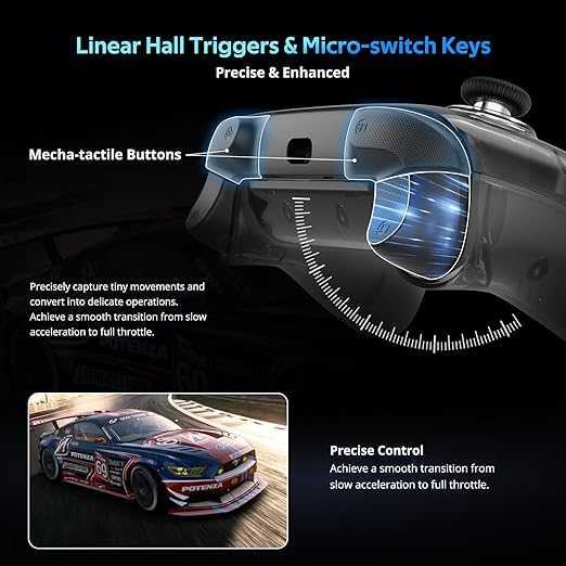 C8 PC Controller - Wireless Bluetooth Gamepad - Hall Effect Joystick RGB Backlit - 1000Hz Polling Rate -Dual Vibrate Macro Buttons for PC, Switch, Switch 2, Steam Deck, Android, iOS, MAC &Tesla Charging Dock