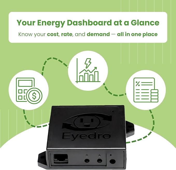 Eyedro Home Energy Monitor – Real-Time Electricity Usage Monitor with Solar Net Metering – Whole House Power Consumption Monitor – WiFi/Ethernet Smart Energy Meter with Reports & History, 2 Sensors