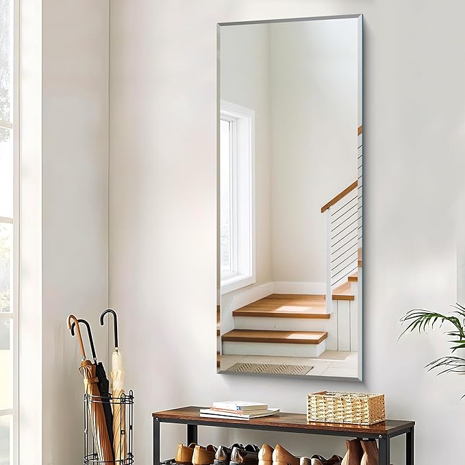 CILIBER Beveled Mirror, 24x60 Large Frameless Beveled Bathroom Mirrors for Wall, Upgraded Shatterproof Rectangle Vanity Mirror with Beveled Edge for Bathroom, Bedroom, Living Room and Entryway