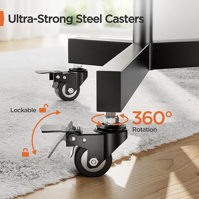 Perlegear Rolling TV Stand, Mobile TV Stand on Wheels for 32-85 Inch Screens up to 132 lbs, Height Adjustable Mobile TV Cart with Metal Shelf, Rolling TV Cart with Lockable Wheels Max VESA 600x400mm