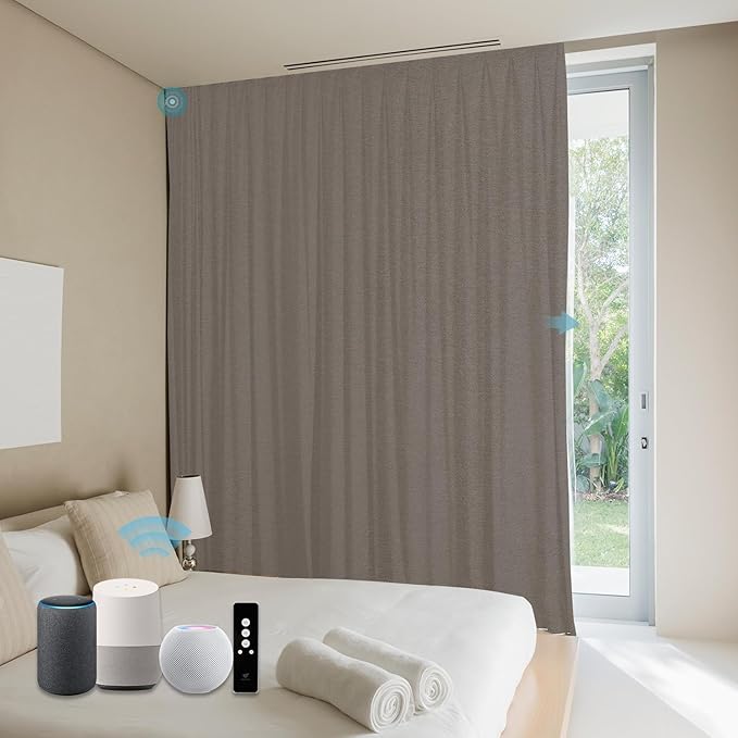 SmartWings Automatic Curtain Opener with Drapery, Motorized Vertical Blinds with Remote, Electric Closet Doors Sliding Panels Compatible with Alexa Google Homekit, 90% Blackout Dove