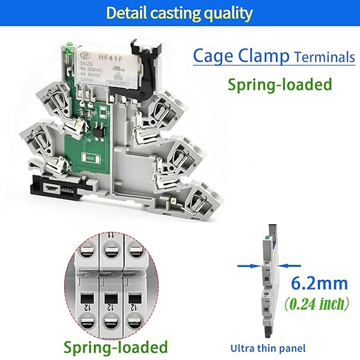 3Pcs 24V Miniature Relay for PLC Controller 24VDC and 24VAC Relay SPDT 6Amp with LED Light Socket 41F-1Z-C4 Spring Terminals Push in Socket No Need for Screw