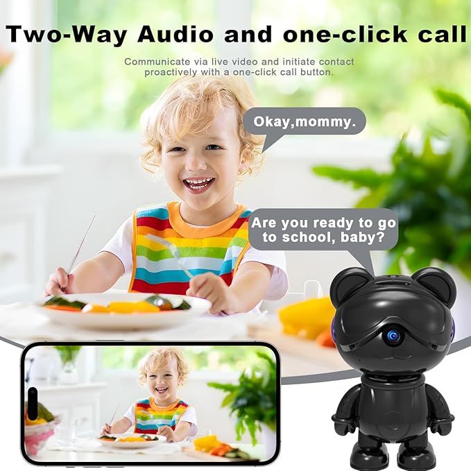 dzcctvipc Cute Bear 2K Home Security Camera – Motion Monitor, Baby Cry Detection,Privacy Mode,5G Dual-Band,Pan & Tilt,Night Vision,24/7 Recording,2-Way Audio,Compatible with Alexa & Google Assistant
