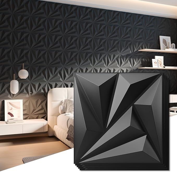 Art3d 20 Pack Decorative 3D Wall Panels 11.8 x 11.8 Inch Covering 19 Sq.ft - Glue Up PVC Wall Panels for Interior Décor, Living Room, Office and Home, Black