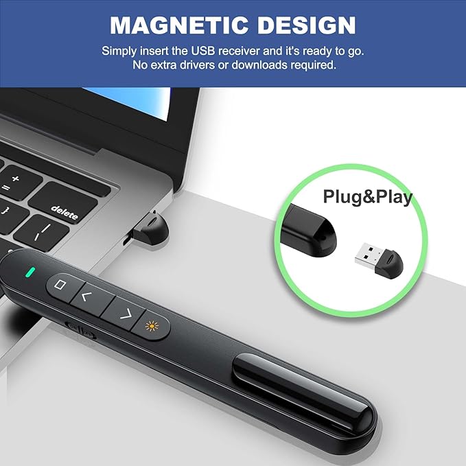 QUI Presentation Clicker for PowerPoint, RF 2.4GHz USB Wireless Presenter Remote with Volume Control, PowerPoint Clicker Slide Advancer for Mac, Windows, Laptop, Keynote